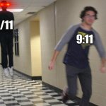 running guy floating | 9/11; 9:11 | image tagged in running guy floating | made w/ Imgflip meme maker
