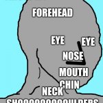 why.  just why | THIS IS MY NOSE CHIN MOUTH EYE EYE NECK FOREHEAD SHOOOOOOOOOULDERS | image tagged in memes,npc | made w/ Imgflip meme maker