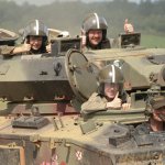 Children and father in tank