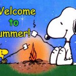 Snoopy woodstock campfire | Welcome; Summer! to | image tagged in snoopy woodstock campfire,summer,s'mores | made w/ Imgflip meme maker
