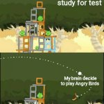 Angry Birds Hal but | Me going to study for test; My brain decide to play Angry Birds | image tagged in angry birds hal but | made w/ Imgflip meme maker