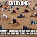 I'm definitely not gonna look at her nasty OnlyFans if that one exists | EVERYONE; WHEN DANELIYA TULESHOVA ANNOUNCES THAT SHE WILL DO ONLYFANS ONCE SHE REACHES 5 MILLION SUBS IN THE FUTURE | image tagged in head in sand,memes,daneliya tuleshova sucks,onlyfans,disgusting | made w/ Imgflip meme maker