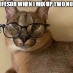 Profesor My | MY PROFESOR WHEN I MIX UP TWO NUMBERS; HE | image tagged in floppa professor | made w/ Imgflip meme maker