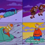 Homer climbs mountain meme