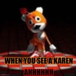 She coming for you | WHEN YOU SEE A KAREN; AHHHHHH | image tagged in tails doll | made w/ Imgflip meme maker