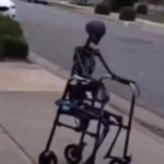 Skeleton on wheelchair meme