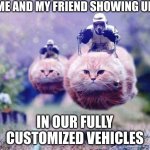 Vehicle Customization | ME AND MY FRIEND SHOWING UP; IN OUR FULLY CUSTOMIZED VEHICLES | image tagged in storm trooper cats,star wars,video games,videogames | made w/ Imgflip meme maker