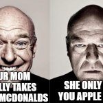 >:( | YOUR MOM FINALLY TAKES YOU TO MCDONALDS SHE ONLY BUYS YOU APPLE SLICES | image tagged in hank,mcdonalds,donald trump approves,sad,funny memes | made w/ Imgflip meme maker