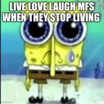 Die | LIVE LOVE LAUGH MFS WHEN THEY STOP LIVING | image tagged in spunch bop sad | made w/ Imgflip meme maker