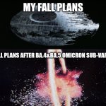 i hate covid | MY FALL PLANS; MY FALL PLANS AFTER BA.4&BA.5 OMICRON SUB-VARIANTS | image tagged in death star explosion,covid-19,coronavirus,omicron,ba4,ba5 | made w/ Imgflip meme maker