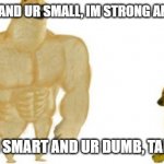 Doggo Roast | HAHA IM BIG AND UR SMALL, IM STRONG AND UR SKINNY; YES, BUT IM SMART AND UR DUMB, TAKE THE FAT L | image tagged in doggo roast | made w/ Imgflip meme maker