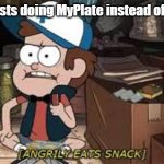 Meme #25 | Communists doing MyPlate instead of OurPlate: | image tagged in angrily eats snack,communism,food,cartoon,hot dog,memes | made w/ Imgflip meme maker