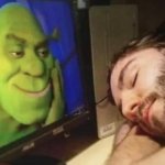 Shrek watching sleeping guy