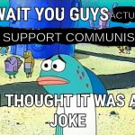 Going on vacation for the next 13 days can't post until then | SUPPORT COMMUNISM? ACTUALLY | image tagged in wait you guys are actually i thought it was a joke | made w/ Imgflip meme maker