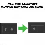 POV: The downvote button has been removed (no one really downvoted anyway in 2022) | POV: THE DOWNVOTE BUTTON HAS BEEN REMOVED: | image tagged in white square,upvotes,downvote,blank white template,funny,memes | made w/ Imgflip meme maker