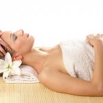 Woman relaxing at spa day template