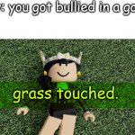 g r a s s | pov: you got bullied in a game | image tagged in ineta_playz touches grass,grass,grass touched | made w/ Imgflip meme maker