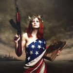 Woman, Flag, Book, Liberty, AK-47, AR, gun