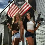 Patriotic women flag gun girls