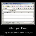When you Excel they always spread sheet about you