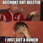 ukrainian kid crying | MY ROBLOX ACCOUNT GOT DELETED; I JUST GOT A BUNCH OF ROBUX IN IT :(((( | image tagged in ukrainian kid crying,losing robux,yes very sad anyway | made w/ Imgflip meme maker