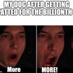 hmmmmmmm | MY DOG AFTER GETTING PATTED FOR THE BILLIONTH | image tagged in kylo ren more | made w/ Imgflip meme maker