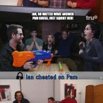 Ian (Smosh) is the 4th Impractical Joker | IAN, NO MATTER WHAT ANSWER PAM GUESS, JUST SQUIRT HER! | image tagged in impractical jokers,prank,whoops,smosh | made w/ Imgflip meme maker