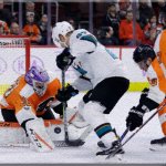 Hockey shot blocked by goalie