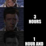 Rick Astley Becoming Sad True Form | THE AMOUNT OF TIME YOUR ALLOWED TO PLAY VIDEOGAMES PER DAY; 24 HOURS; 8 HOURS; 5 HOURS; 3 HOURS; 1 HOUR AND A HALF; 1 HOUR; 30 MINUTES; YOUR NOT ALLOWED TO PLAY VIDEOGAMES EVER | image tagged in rick astley becoming sad true form | made w/ Imgflip meme maker