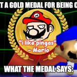I like pingas. | WHEN YOU GET A GOLD MEDAL FOR BEING CLASS-CLOWN; WHAT THE MEDAL SAYS: | image tagged in pingas pendant | made w/ Imgflip meme maker