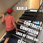 Skipping steps meme | KARLA; CONTRACTS; CONFUSION; LOSS OF THING DUE; CESSION | image tagged in skipping steps meme | made w/ Imgflip meme maker