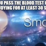 dead meme reborn | WHEN YOU PASS THE BLOOD TEST WITHOUT EVEN STUDYING FOR AT LEAST 30 SECONDS: | image tagged in meme man smort | made w/ Imgflip meme maker