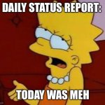 Meh | DAILY STATUS REPORT:; TODAY WAS MEH | image tagged in meh,daily,status,report | made w/ Imgflip meme maker