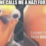 People doing this is borderline racism. | ME WHEN SOMEONE CALLS ME A NAZI FOR LIKING GERMANY | image tagged in now listen here you little,germany | made w/ Imgflip meme maker