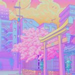 Neon anime city background