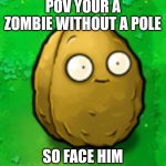 Who gets this nutty joke | POV YOUR A ZOMBIE WITHOUT A POLE; SO FACE HIM | image tagged in wall-nut,memes,funny,plants vs zombies,pvz | made w/ Imgflip meme maker