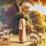 Jesus the shepherd with his flock