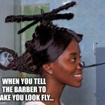 helicopter haircut | WHEN YOU TELL THE BARBER TO MAKE YOU LOOK FLY... | image tagged in helicopter haircut | made w/ Imgflip meme maker