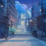 Anime city at nighttime background