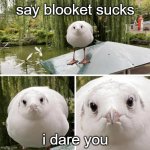 birb le judge | say blooket sucks; i dare you | image tagged in judgmental birb | made w/ Imgflip meme maker