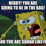 YOU ARE GONNA LIKE IT! | NEBBY! YOU ARE GOING TO BE IN THE BAG! AND YOU ARE GONNA LIKE IT! | image tagged in you are gonna like it | made w/ Imgflip meme maker