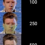 Rick Astley Becoming Sick | You coughed ____ times a day:; 10; 100; 250; 500; 750; 1000; 2500 | image tagged in rick astley becoming sick,sick,vomits,rick astley | made w/ Imgflip meme maker