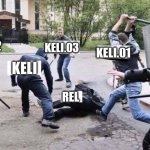 Tibe | KELI.02; KELI.03; KELI.01; KELI; REL | image tagged in group beating | made w/ Imgflip meme maker