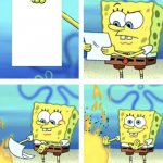 sponge bob throwed paper in a fire meme
