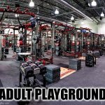 Adult Playground | ADULT PLAYGROUND | image tagged in gym weightroom | made w/ Imgflip meme maker