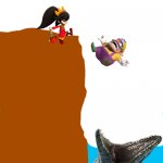 Ashley kicks Wario off the cliff into the Mosasaurus meme