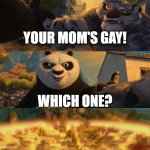 How the turn tables | YOUR MOM'S GAY! WHICH ONE? | image tagged in kung fu panda counterpt | made w/ Imgflip meme maker