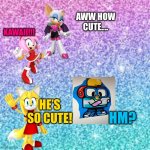 Wing hears all the girls calling him cute. | AWW HOW CUTE.... KAWAII!!! HE’S SO CUTE! HM? | image tagged in sparkle background,adorable | made w/ Imgflip meme maker