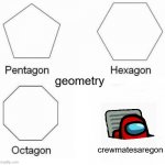 Pentagon Hexagon Octagon Meme | crewmatesaregon geometry | image tagged in memes,pentagon hexagon octagon | made w/ Imgflip meme maker