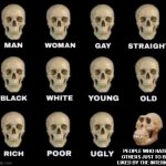 Please don't hate others just to be liked by the internet | PEOPLE WHO HATE OTHERS JUST TO BE LIKED BY THE INTERNET | image tagged in man woman gay straight skull,change my mind,memes | made w/ Imgflip meme maker